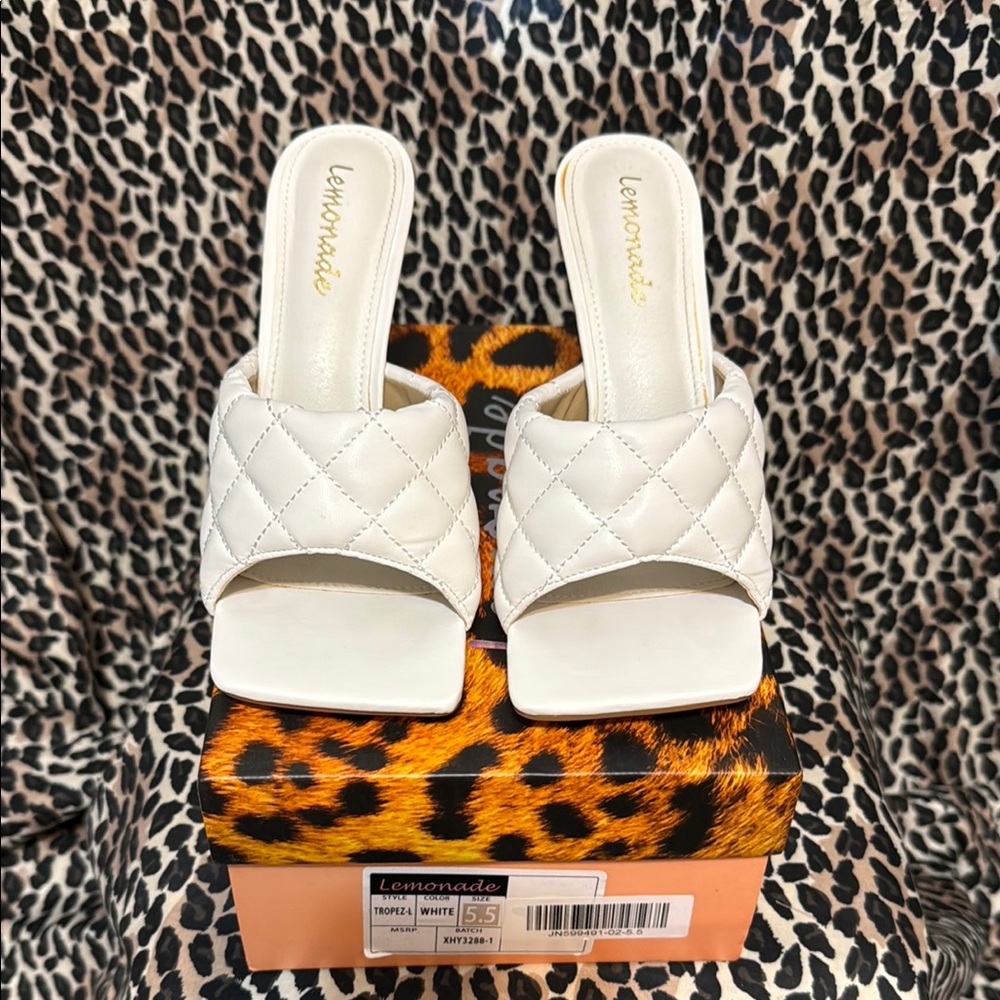 Lemon White Quilted Mules
